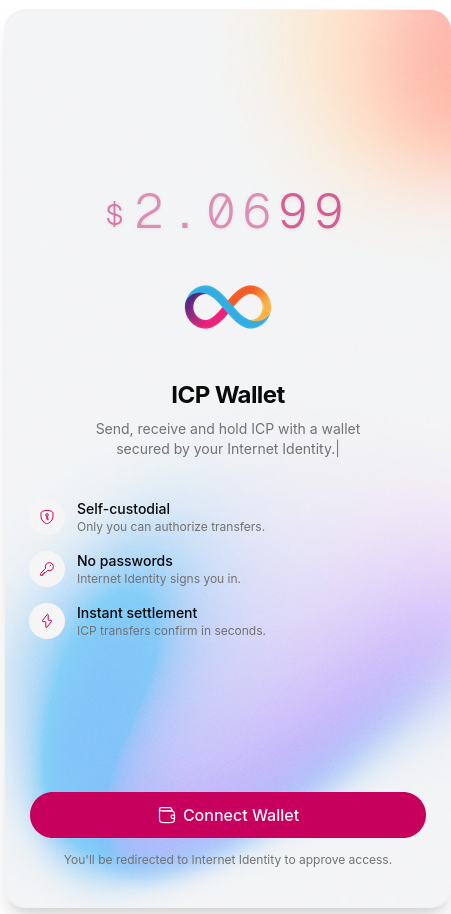 ICP Pay wallet home